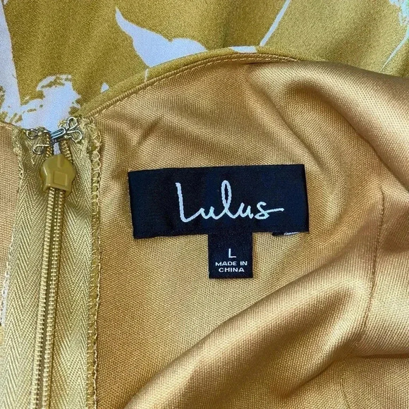 Lulus‎ Women's Zoya Mustard Yellow Floral Print Tie-Front Skater Dress Large. - Picture 5 of 7